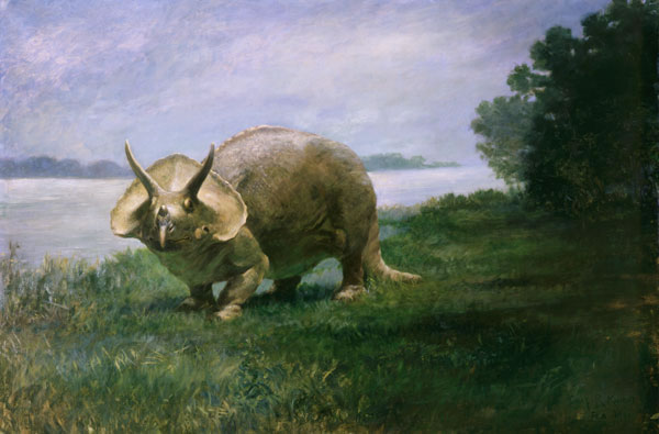 Painting of a horned dinosaur